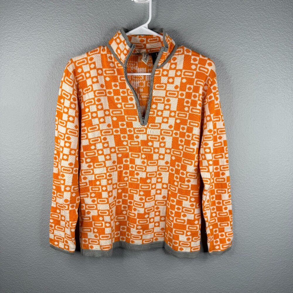Obermeyer Orange and Cream Patterned Pullover Sweater -fits as Medium